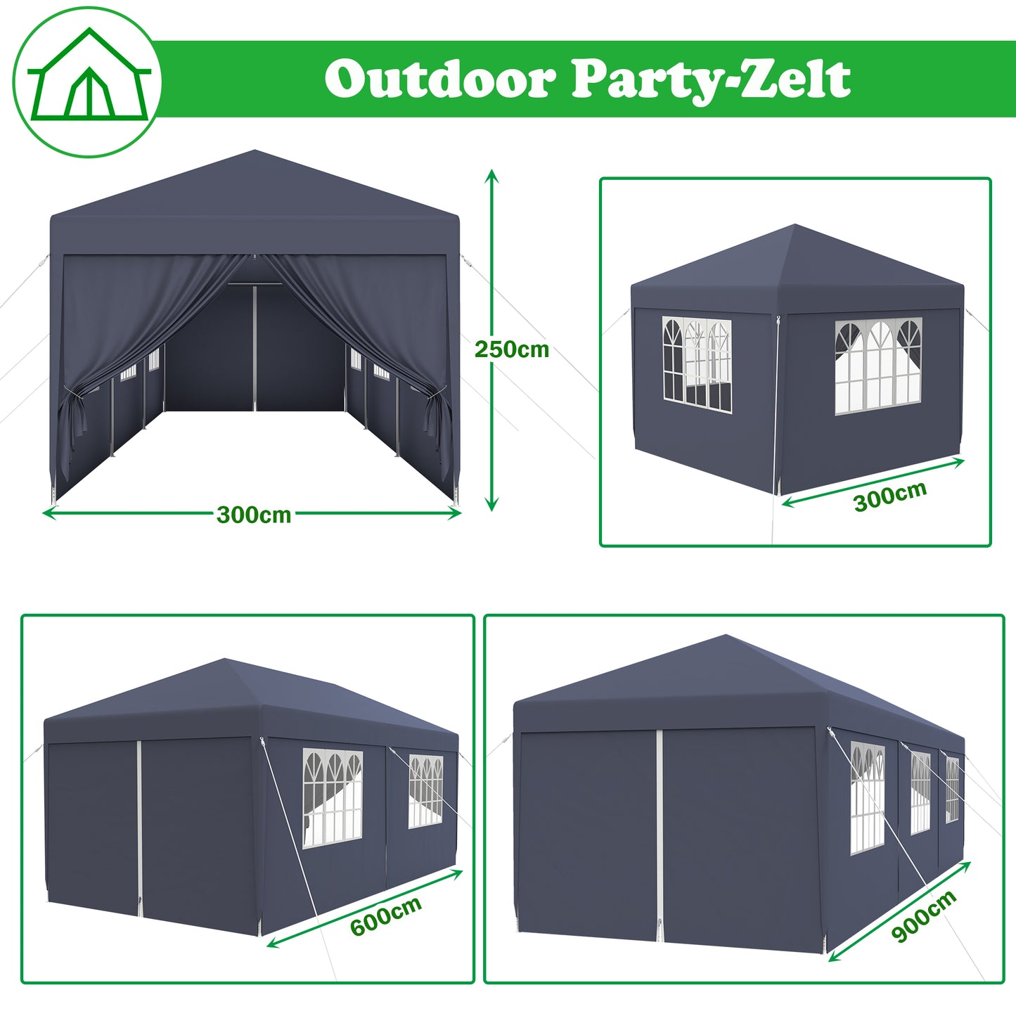 Partytent – Tuintent – Feesttent – Paviljoen – Vouwtent – Extra Groot 3x9m – Stalen Frame – Waterafstotend PE Dak