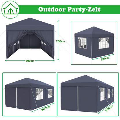 Partytent – Tuintent – Feesttent – Paviljoen – Vouwtent – Extra Groot 3x9m – Stalen Frame – Waterafstotend PE Dak