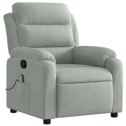 Elektrisch Verstelbare Fauteuil – Relaxstoel – Zetel – Leunstoel – Lounge Chair – Lichtgrijs – Fluweelzacht – Massagefunctie 6 Punten