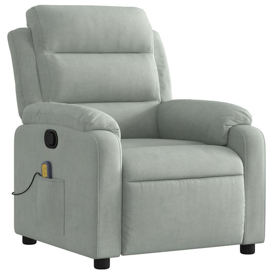 Elektrisch Verstelbare Fauteuil – Relaxstoel – Zetel – Leunstoel – Lounge Chair – Lichtgrijs – Fluweelzacht – Massagefunctie 6 Punten