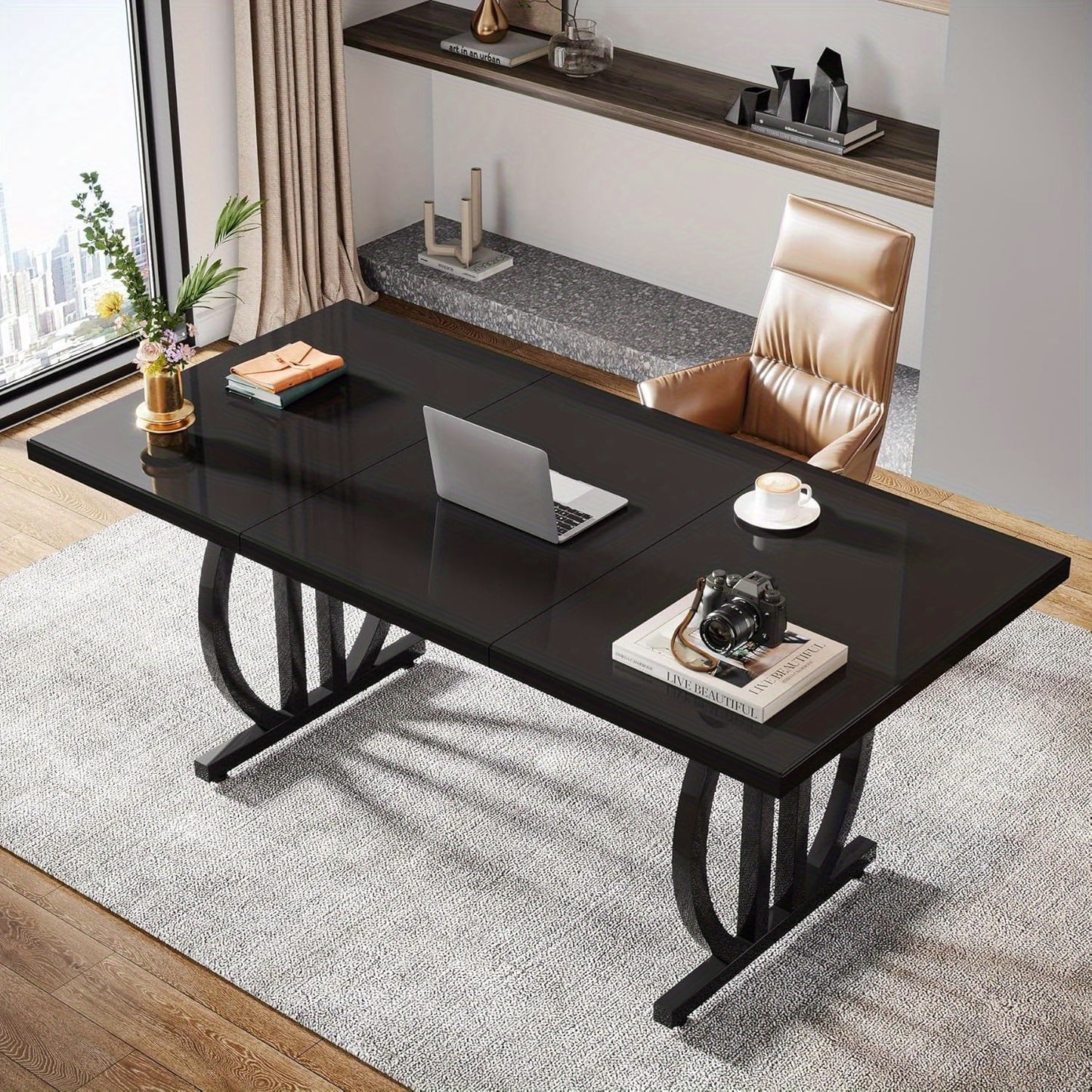 Bureau – Werkplek – Computertafel – Schrijftafel – Kantoorbureau – Moderne Industrieel – 160 cm Breed – Metalen Geometrische Onderstel