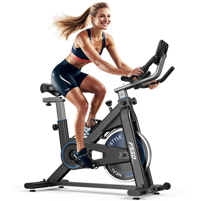Vowvit Exercise Bike with 300 Watt Resistance Torque, 4-Way Fully Adjustable Ergometer Home Trainer Bicycle, Indoor Fitness Bikes with RPM Display, Large Tablet Holder, 150 kg Load Capacity, Without Battery