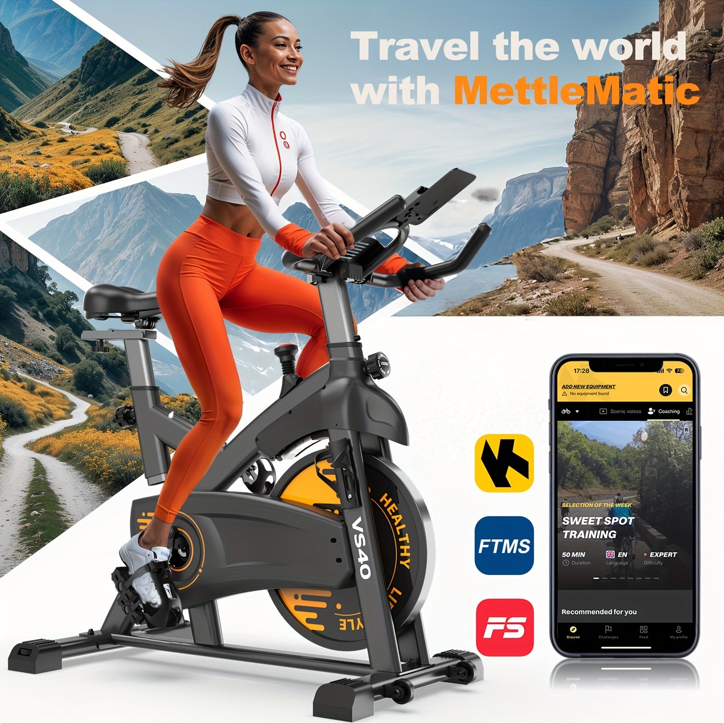 MettleMatic VS40 Exercise Bike Designed for the Whole Family, Magnetic Ergometer, 300W Torque, Large Tablet Holder, Max Load 150kg