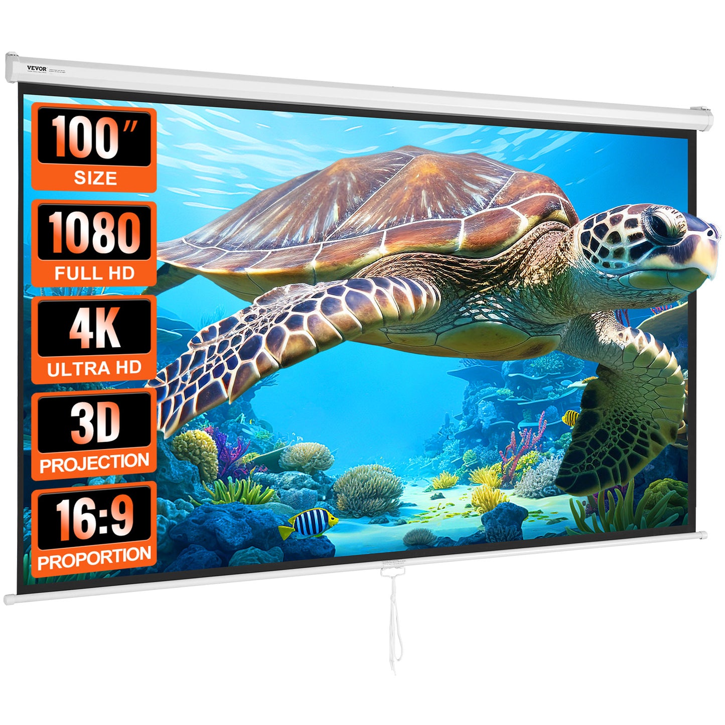 Projectiescherm – Oprolbaar Scherm – Beamer Screen – Presentatiescherm – Bioscoopscherm – 254 cm Breed – Hoogreflecterend PVC – Handmatig Uitschuifbaar – Geschikt Binnen & Buiten