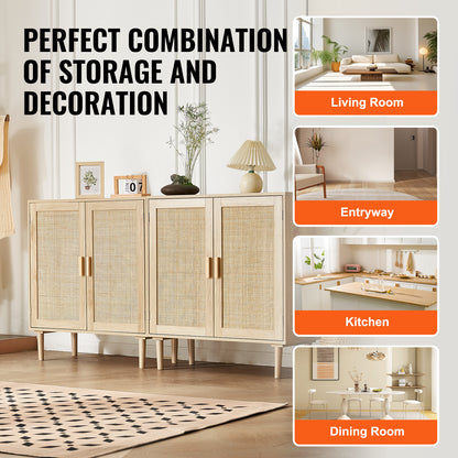VEVOR Rattan Cabinet with 4 Magnetic Doors & Adjustable Shelves Set of 2 Natural