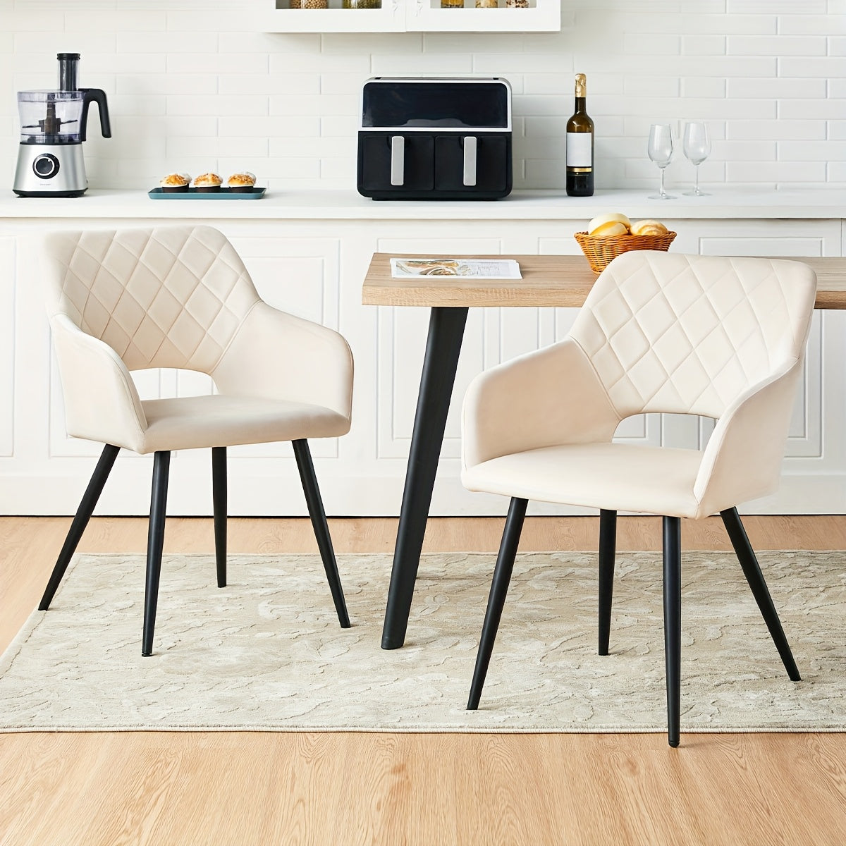 CLIPOP Black Velvet Dining Chairs Set Of 2, Upholstered Kitchen Chair with Arms And Metal Legs, Tub Reception Chairs for Dining Room Bedroom Office