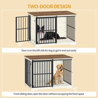 Hondenbench – Hondenkooi – Bench – Hondenhuisje – Hondenbox – 110 cm – Opvouwbaar Met Schuifdeuren – Duurzaam Metaal En Hout – Geschikt Voor Honden Tot 100 kg