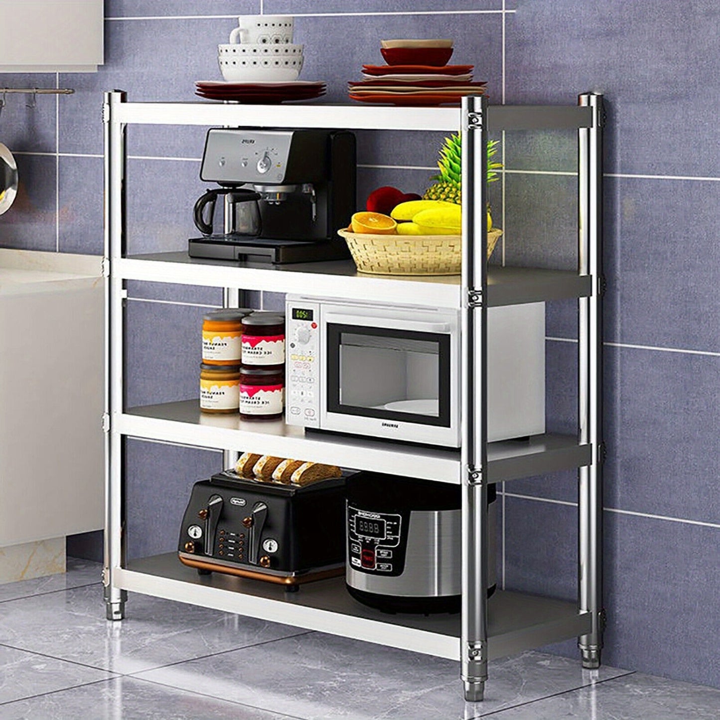 Stalen rek – Opbergrek – Stellingkast – Keukenrek – Magazijnrek – 120x40x150 cm – 4 planken – Roestvrij staal 201 – Extra stevig en duurzaam