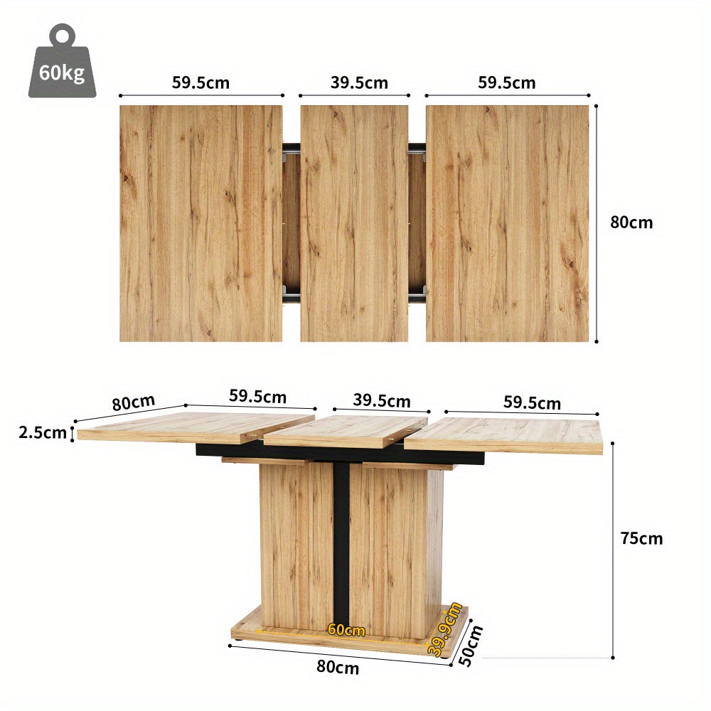 Uitklaptafel – Klaptafel – Inklapbare Tafel – Vouwtafel – Eettafel – Uitschuifbaar 119-158,5 cm – Ruimtebesparend Design – Natuurlijk Hout MDF
