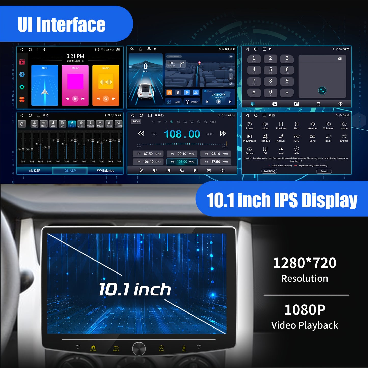 Autostereo – Autoradio – 1 DIN Radio – Multimedia Speler – Car Player – 10,1 Inch Draaibaar HD IPS Scherm – Android 14, 4GB+64GB Geheugen