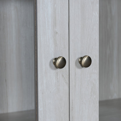 Halgangkast – Opberger – Schoenenkast – Kast – Bergkast – Wit – Hoog Slank Design – Bamboe Met Glazen Deur