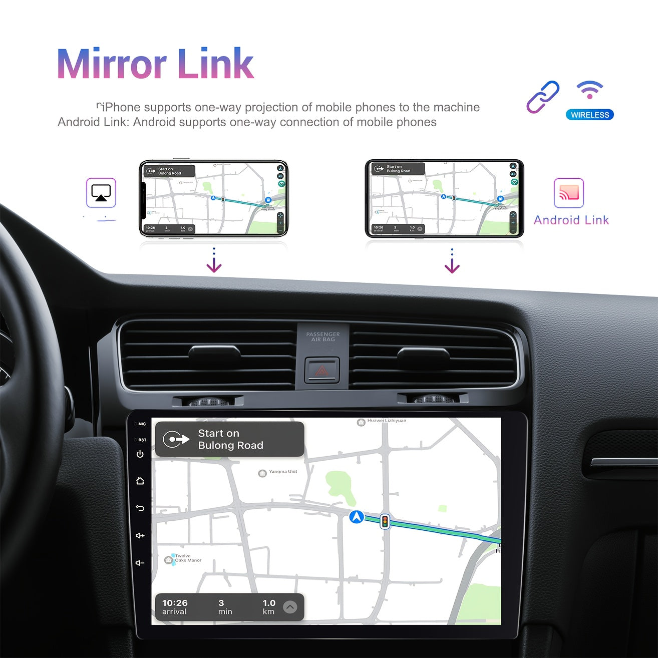 Android Double Din Autoradio – Multimedia Speler – Navigatiesysteem – Carplay Radio – Auto Stereo Met AHD Achteruitrijcamera en Microfoon – 9 Inch Touchscreen – 4GB RAM 64GB Opslag