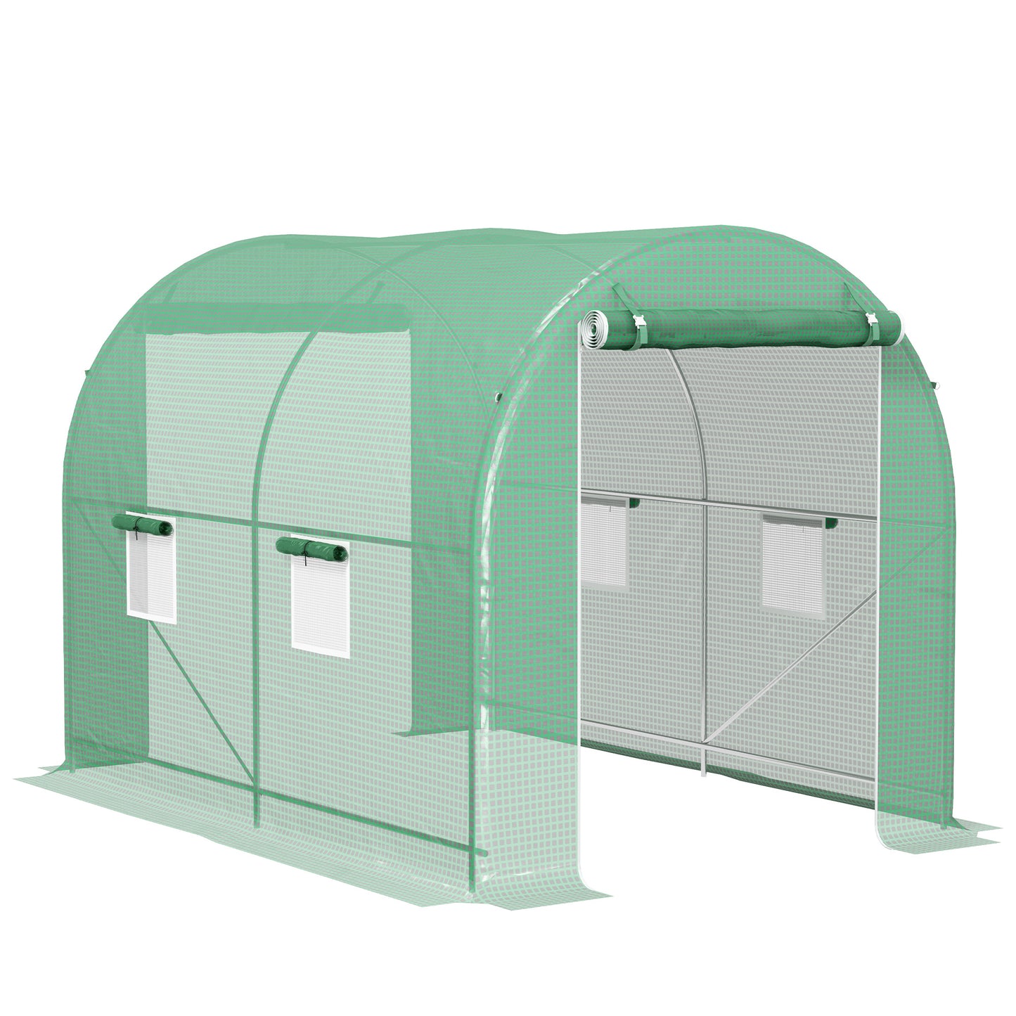 Tuinkas – Kweekkas – Kas – Groentekas – Tunnelkas – Groen – 6m² – Versterkt Metalen Frame – Dubbele Ritssluiting Deur – 4 Oprolbare Ramen Met Muskietengaas