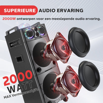 Bluetooth Speaker – Draagbare Speaker – Party Speaker – Bluetooth Speaker Met Wielen – Karaoke Speaker – 2000W Krachtig Geluid – Microfooninput & Disco Verlichting