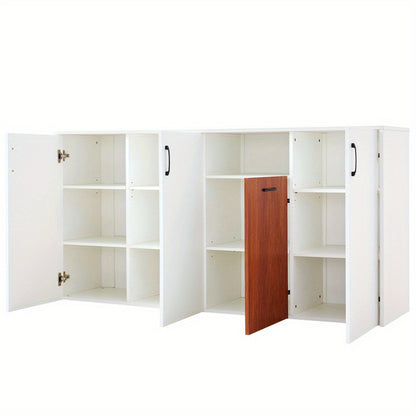 Dressoir – Sideboard – Opbergkast – Buffetkast – Ladekast – Modern Wit & Natuurlijk Bruin – Massief Hout & Spaanplaat – 160x40x80 cm – Vrijstaand Met Deuren En Open Plank