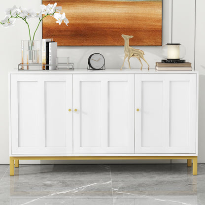 Dressoir – Opbergkast – Buffetkast – Ladekast – Kast – Wit – Marmeren Blad – 3 Deuren – Makkelijk Schoon Te Maken