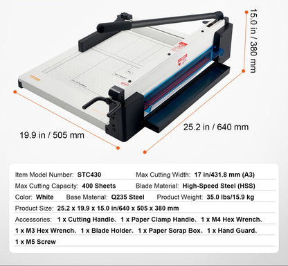 Snijmachine – Papierknipper – Guillotine – Papiercutter – Snijmachine A4 – 30 cm Snijlengte – Tot 400 Vellen Capaciteit
