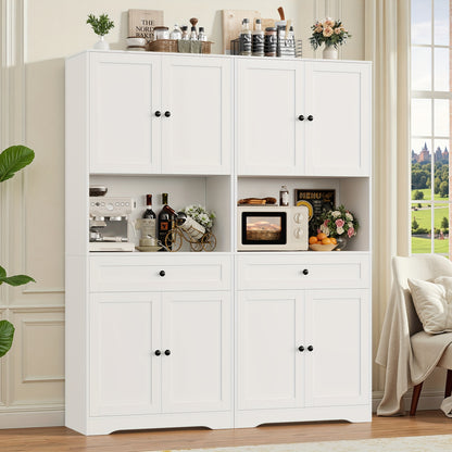 Opbergkast – Keukenkast – Buffetkast – Wijnkast – Kast Wit – MDF Materiaal – Compact 69 cm Hoog – Vrijstaand Met Glazen Deuren