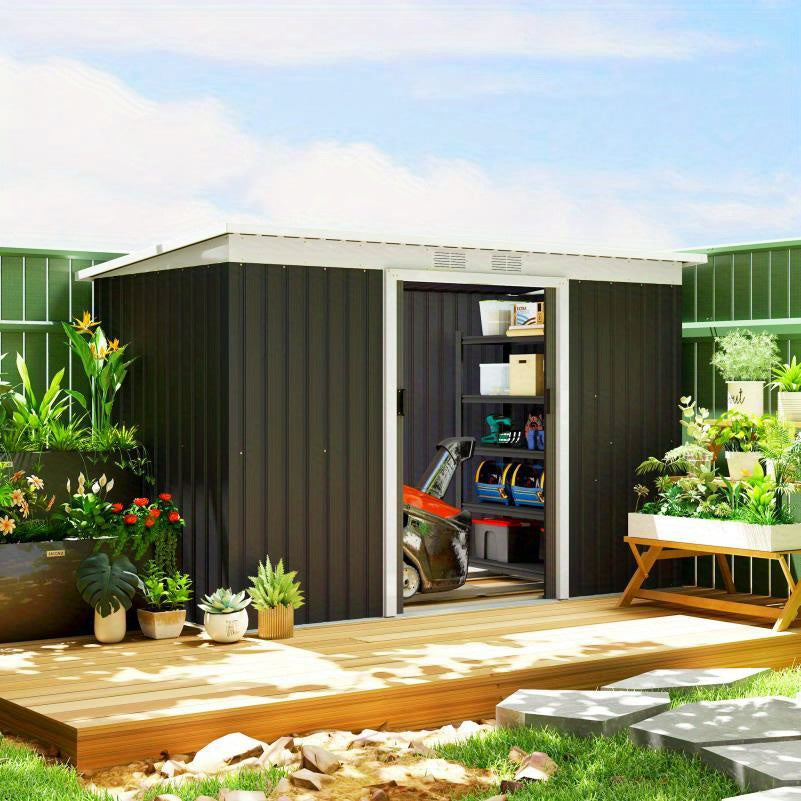 Tuinhuisje – Tuinschuur – Tuinberging – Berging – Schuur – Donkergrijs Staal – Schuifdeur & Ventilatieraam – Ruim Interieur & Eenvoudige Montage