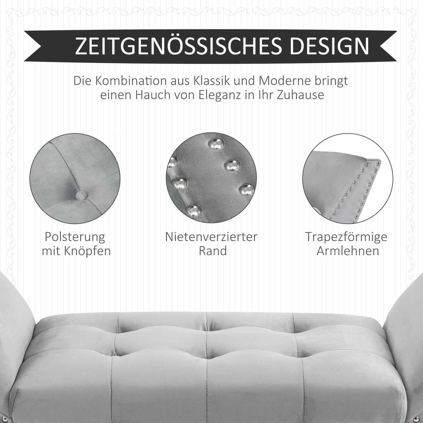 Gestoffeerde Bank – Zitbank – Bench – Slaapkamerbank – Halbank – Lichtgrijs Fluweel – Hoogwaardige Schuimzitting – Stevig Rubberhout Frame