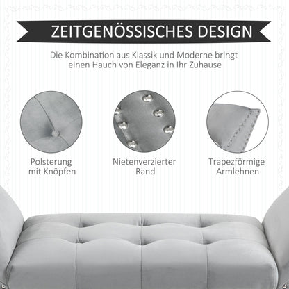 Gestoffeerde Bank – Zitbank – Bench – Slaapkamerbank – Halbank – Lichtgrijs Fluweel – Hoogwaardige Schuimzitting – Stevig Rubberhout Frame