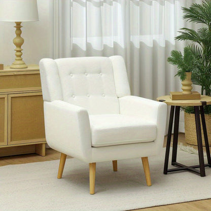 Lounge Fauteuil – Relaxstoel – Leunstoel – Clubstoel – Wingchair – Teddy Fleece Bekleding – Houten Poten – Vierkant Model – Zonder Stroom – Zachte Kussenzitting