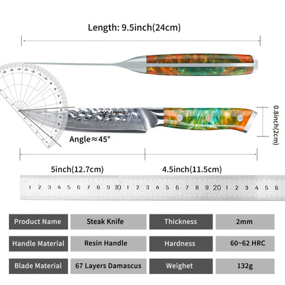 Steakmes – Steakmessen – Keukenmes – Vleesmessen – Set Van 4 – VG10 Damascus Staal – 12,7 cm Lemmet