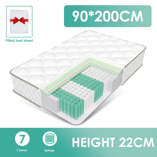 Matras – Pocketveringmatras – Tweepersoonsmatras – Koudschuimmatras – 7-zones matras – 140x200 cm – Medium Stevig – Comfortfoam Hoogwaardige Vulling