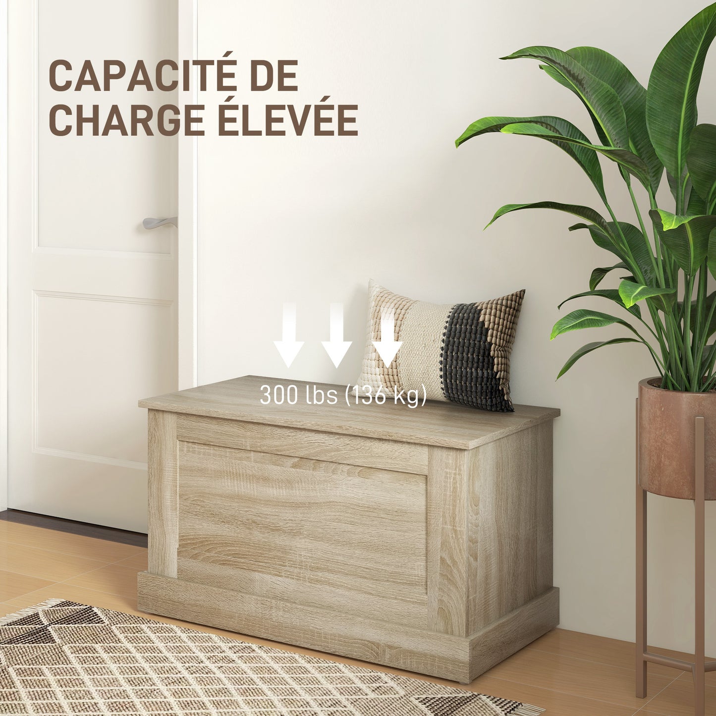 Opbergkist – Speelgoedkist – Houten Kist – Opbergbox – Opbergton – Veiligheidscharnier – 80 x 40 x 45 cm Naturel