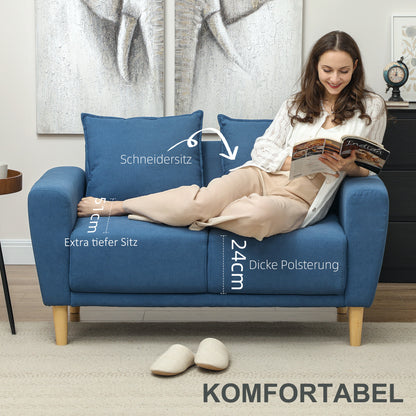Tweezitsbank – 2-Zitsbank – Loveseat – Sofa – Bankje – Velours Bekleding – Extra Diepe Zit 51 cm – Compact Formaat 133 x 73 x 81 cm – Blauw
