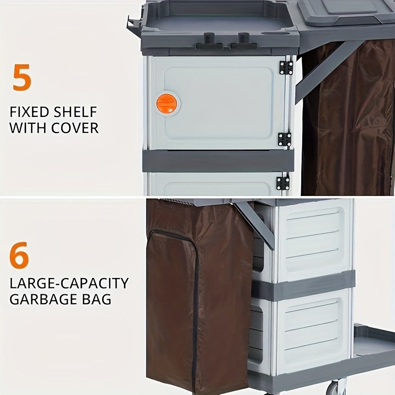 Heavy-Duty Commercial/Residential Cleaning Cart with Double Compartment Trash Bin, Lockable Lid & Silent All-Terrain Wheels - 4-Drawer-like Design Lawn/Garden Waste Collector for Parks, Sites, Homes (No-Start Vehicle