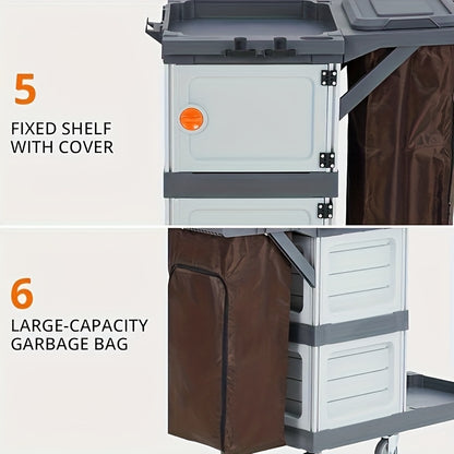 Heavy-Duty Commercial/Residential Cleaning Cart with Double Compartment Trash Bin, Lockable Lid & Silent All-Terrain Wheels - 4-Drawer-like Design Lawn/Garden Waste Collector for Parks, Sites, Homes (No-Start Vehicle