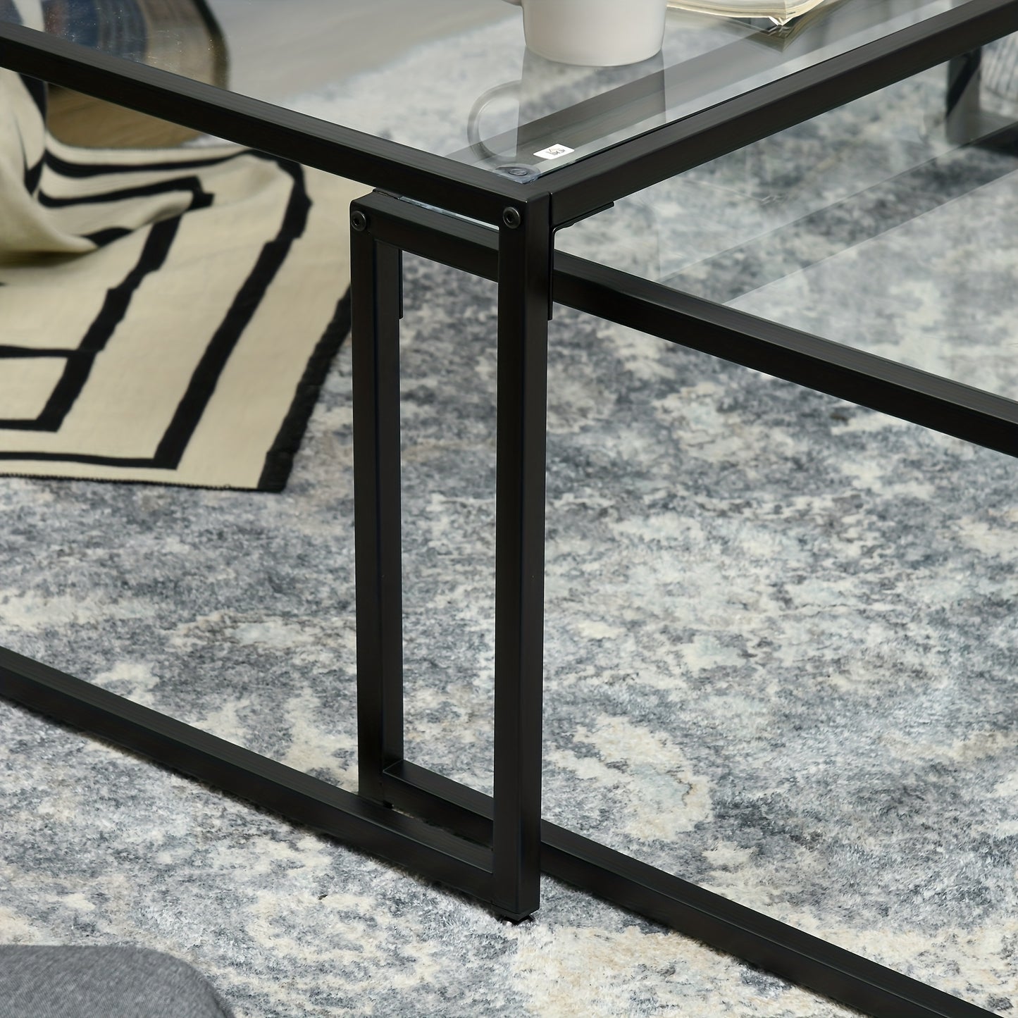 Salontafel Set – Bijzettafel – Glazen Tafel – Sofa Tafel – Woonkamertafel – Zwart Stalen Frame – Ruimtebesparend Design – Helder Glasblad