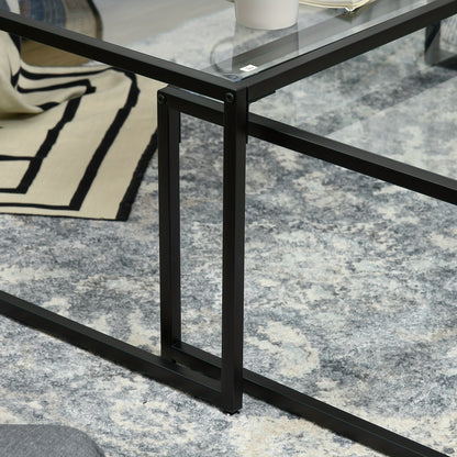Salontafel Set – Bijzettafel – Glazen Tafel – Sofa Tafel – Woonkamertafel – Zwart Stalen Frame – Ruimtebesparend Design – Helder Glasblad