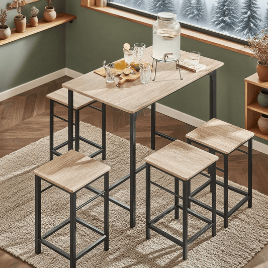 Bartafelset – Barset – Barkrukken – Keukentafel – Bistroset – Stijlvol MDF Tafelblad – Stevig Metalen Frame