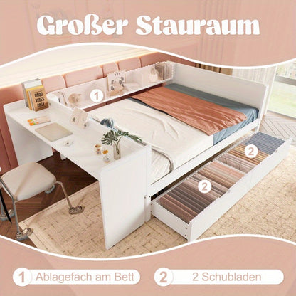 Bedframe – Platformbed – Slaapbank – Opbergbed – Werkplekbed – Met Ingebouwd Bureau – Ruime Laden – Ruimtebesparend – Hoogwaardige Kunststof & Metaal – Kingsize – Gemakkelijk te Monteren