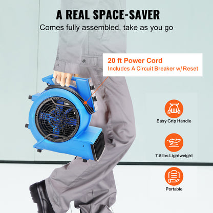 Luchtverplaatsingsventilator – Luchtverfrisser – Luchtdroger – Ventilator – Ventilatieventilator – 3 Snelheden 1500-2600 CFM – Instelbare Blaashoek