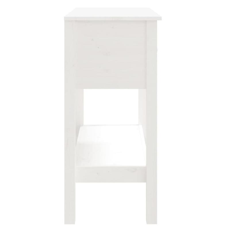 Sidetable – Haltafel – Wandtafel – Console – Opbergtafel – Massief Pijnhout – Vrijstaand Wit – Lade En Open Vak