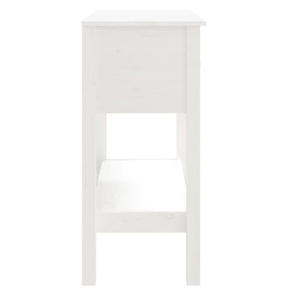 Sidetable – Haltafel – Wandtafel – Console – Opbergtafel – Massief Pijnhout – Vrijstaand Wit – Lade En Open Vak