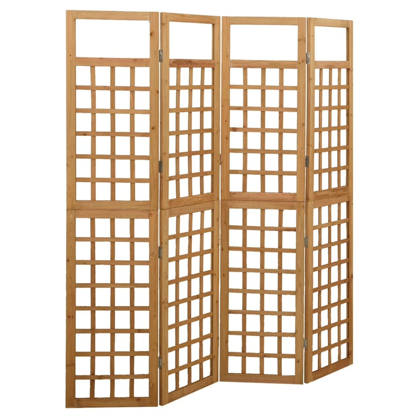 Houten Kamerscherm – Room Divider – Privacy Scherm – Ruimteverdeler – Plantenrek – Massief Vurenhout – 161 x 180 cm – 4 Panelen Inklapbaar – Warm Bruin