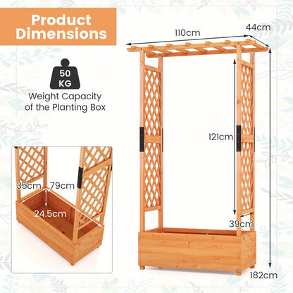 Hoogbed tuin – Verhoogde plantenbak – Tuinbak – Klimplant rek – Bloemenbak – Houten hoogbed oranje – Met boogtrellis en afwateringsgaten – 110x44x182 cm duurzaam dennenhout