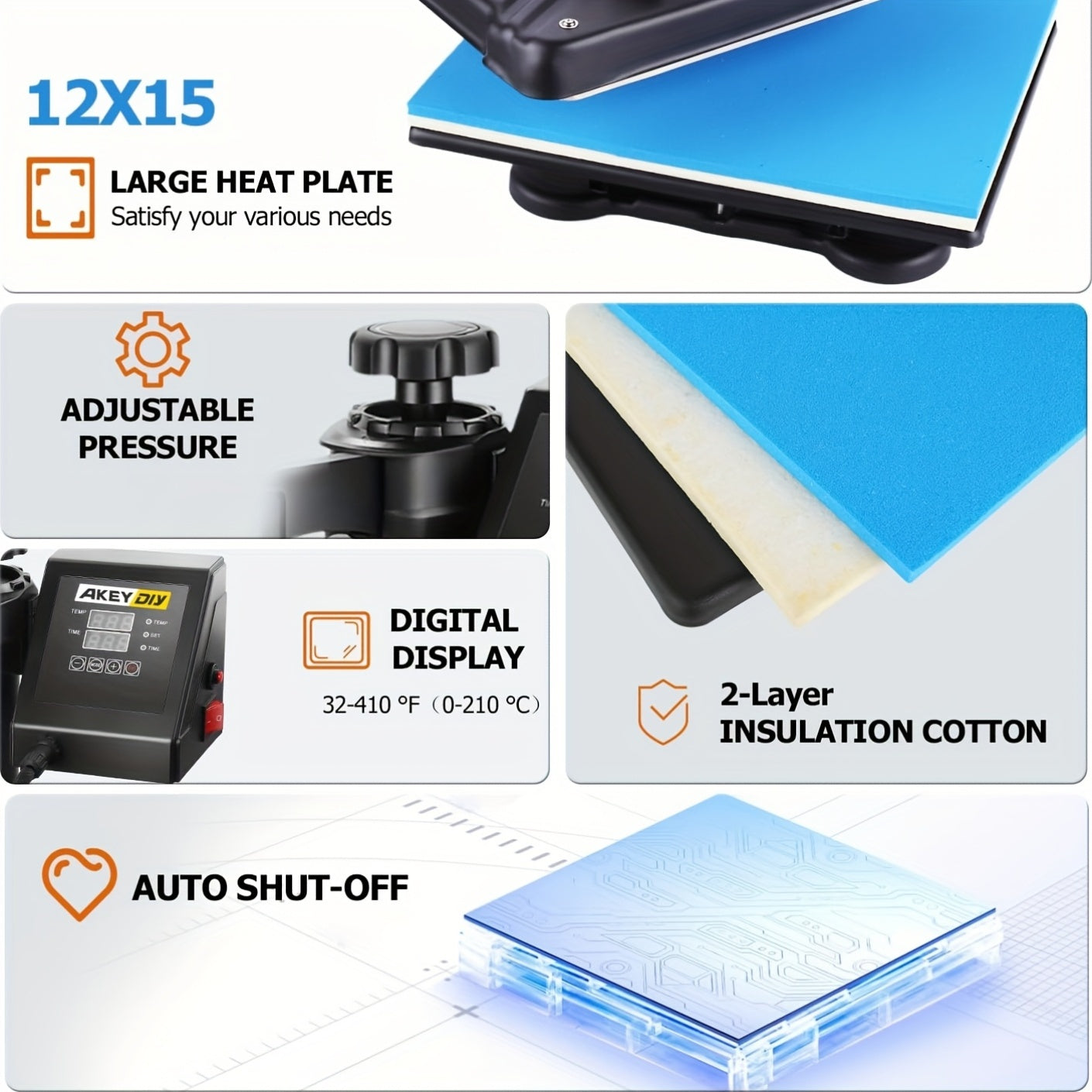 Transferpers – Hittepers – Warmtepers – Heat Press Machine – Drukpers – 8-in-1 Multifunctioneel – Aluminium 12x15 Inch – 220V Stabiele Warmte