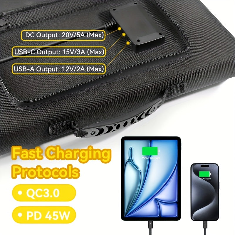 Draagbaar Zonnepaneel – Solar Charger – Opvouwbaar Paneel – Powerbank Oplader – Outdoor Energie – 100W Hoog Rendement – USB-C PD3.0 & USB-A QC3.0 Output