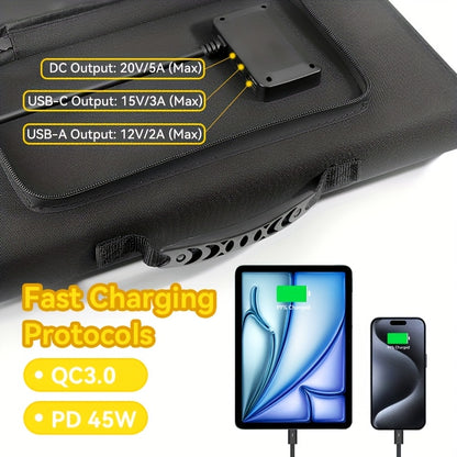 Draagbaar Zonnepaneel – Solar Charger – Opvouwbaar Paneel – Powerbank Oplader – Outdoor Energie – 100W Hoog Rendement – USB-C PD3.0 & USB-A QC3.0 Output