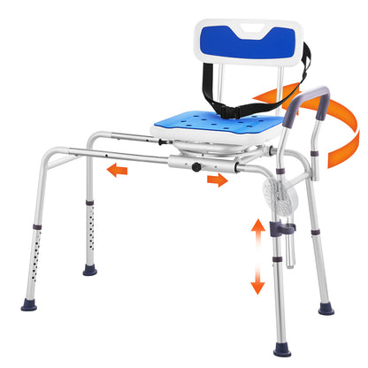 Douchekruk – Douchezitje – Badkruk – Badstoel – Badtransferbank – 360° Draaibare Zitting – Verstelbare Hoogte 52,5-69 cm – Draagvermogen 180 kg – Antislip Pootjes – Zijwaartse Schuiffunctie