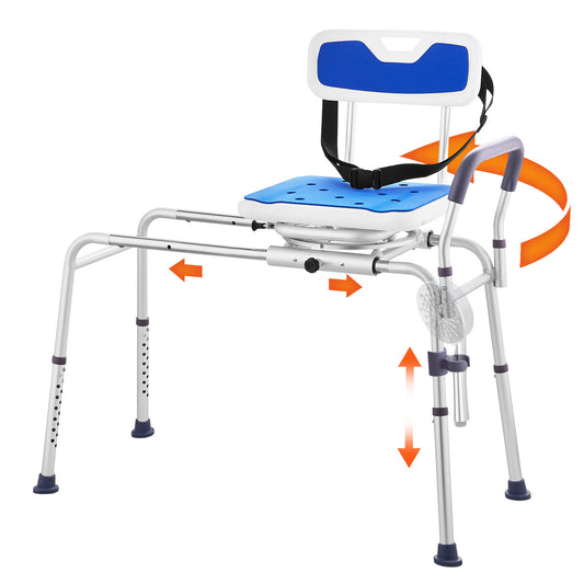 Douchekruk – Douchezitje – Badkruk – Badstoel – Badtransferbank – 360° Draaibare Zitting – Verstelbare Hoogte 52,5-69 cm – Draagvermogen 180 kg – Antislip Pootjes – Zijwaartse Schuiffunctie