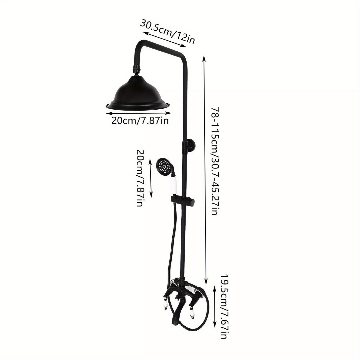Regendoucheset – Doucheset – Douchekolom – Douchekraan – Douchesysteem – Zwart metalen design – Verstelbare hoogte 78-115 cm – Duurzame messing en RVS constructie