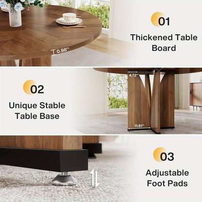 Ronde Tafel – Eettafel – Werktafel – Bijzettafel – Keukentafel – Rustiek Bruin – Gehard Houten Blad 2,5 cm – Ruimtebesparend Ontwerp