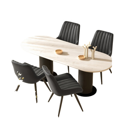 Eetkamerstoel – Stoel – Kuipstoel – Keukenstoel – Designstoel – Set van 4 – Ergonomisch Memory Foam – Metaal & Hout Frame – Zwart, Donkergrijs, Beige & Bruin