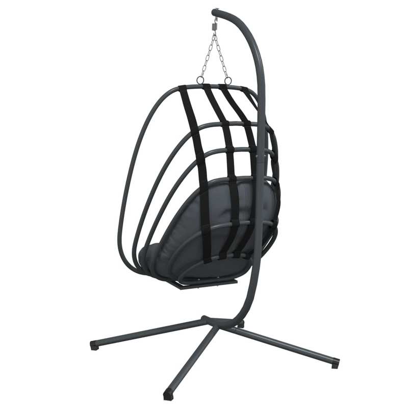 Hangstoel – Schommelstoel – Hangmatstoel – Hangstoel Met Standaard – Cocoonstoel – Stalen Frame Zwart – Weerbestendig – Max. 150 kg – Inclusief Antraciet Kussen